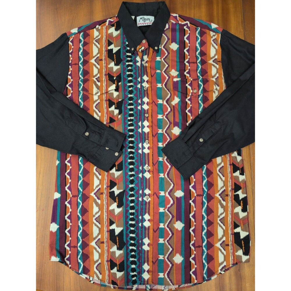 Vintage 80s 90s Roper Bold Shirt Mens 2XL USA Western Rodeo Cowboy Aztec Tribal